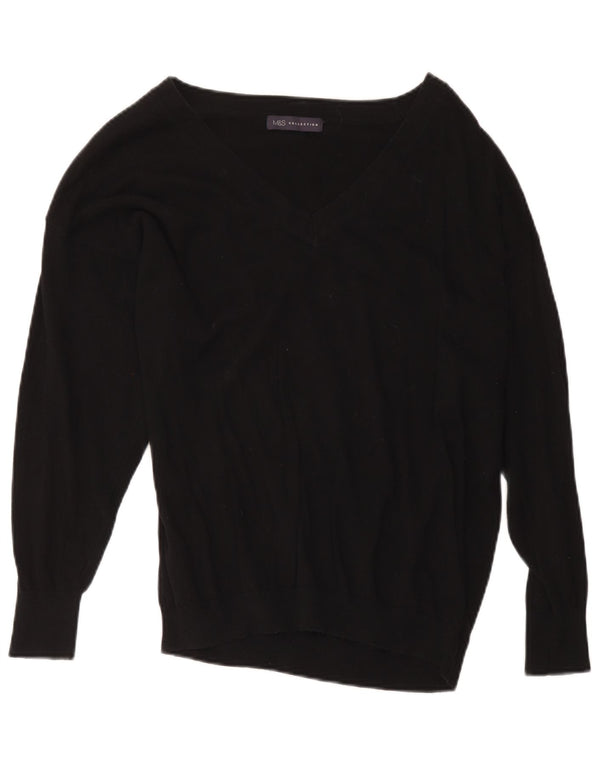 Marks & Spencer Damen-Pullover mit V-Ausschnitt, Gr. 16, Größe L, Schwarz, Baumwolle