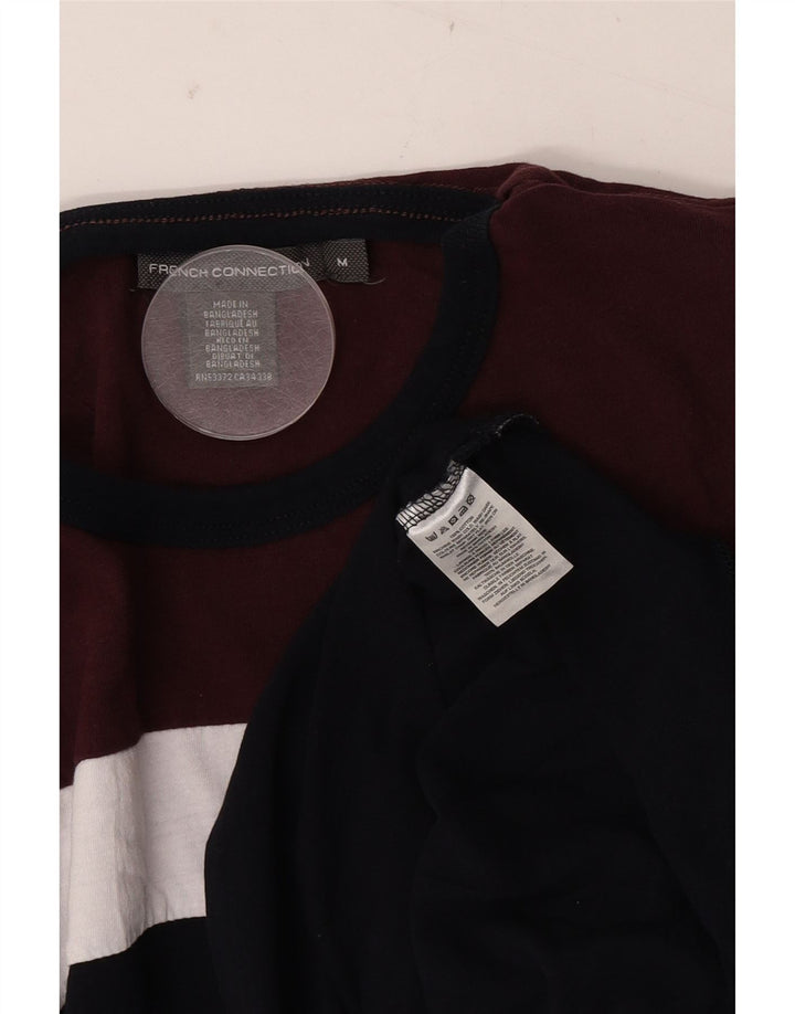 French Connection Herren-T-Shirt-Oberteil, mittelgroß, Burgunderrot, Colourblock-Baumwolle