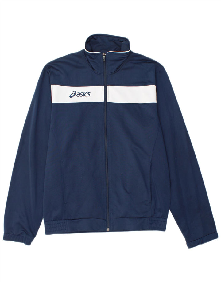 Asics Herren-Trainingsanzug-Oberteil, Jacke, klein, marineblau, Farbblock-Polyester