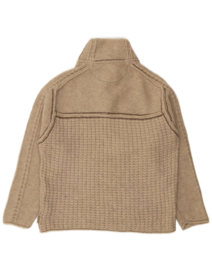 Fat Face Herren-Pullover mit Reißverschluss am Hals, groß, beige gesprenkelte Lammwolle