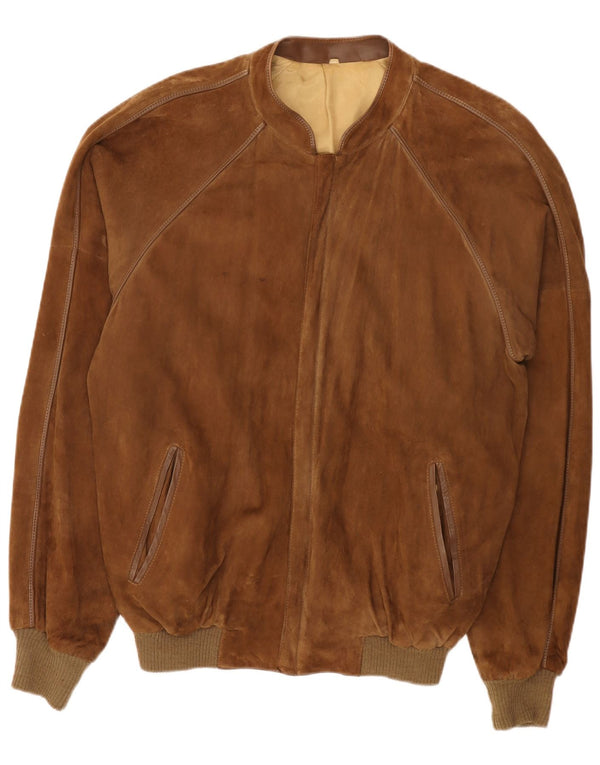 Vintage Herren Wildleder Bomberjacke IT 56 3XL Braunes Leder