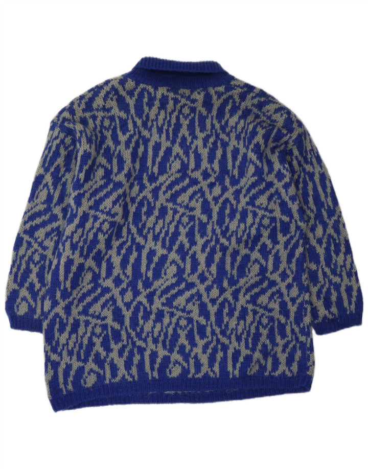 Benetton Womens Roll Neck Jumper Sweater UK 16 Large Blue Geometric