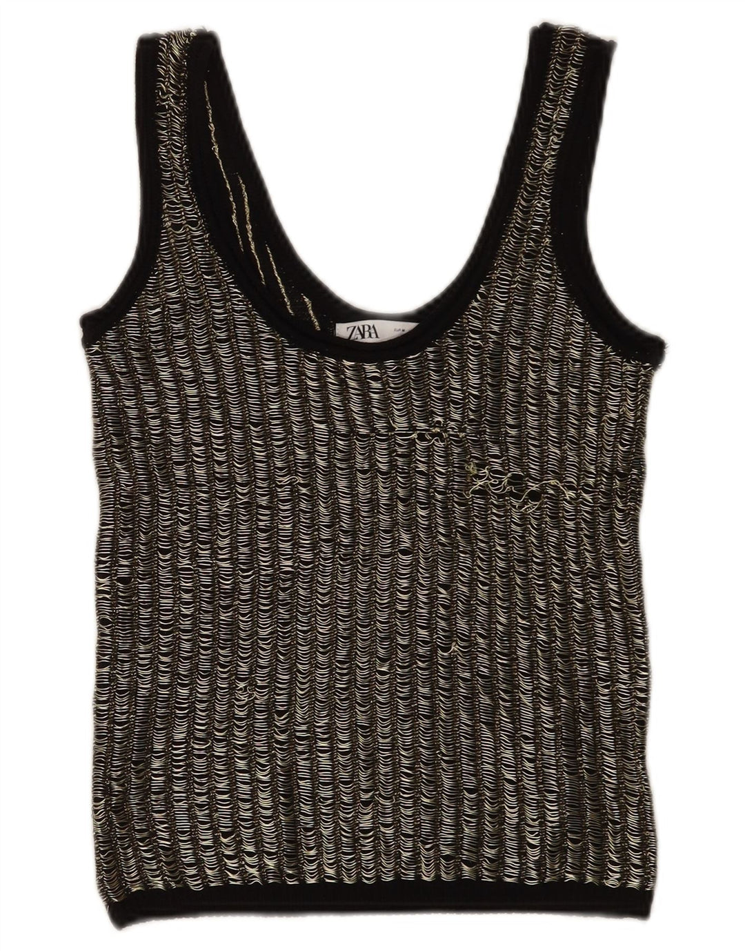 Zara Damen Crop Vest Top UK 12 Mittelschwarz gestreift Viskose
