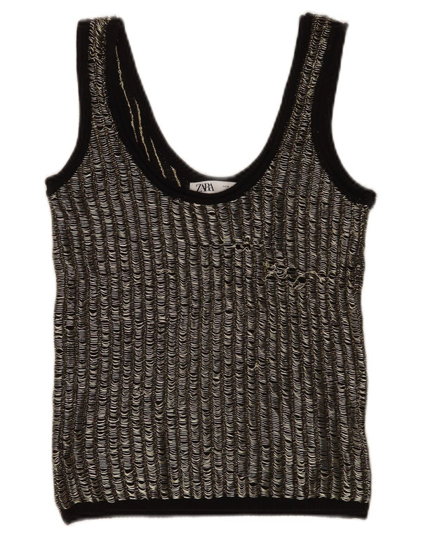 Zara Damen Crop Vest Top UK 12 Mittelschwarz gestreift Viskose