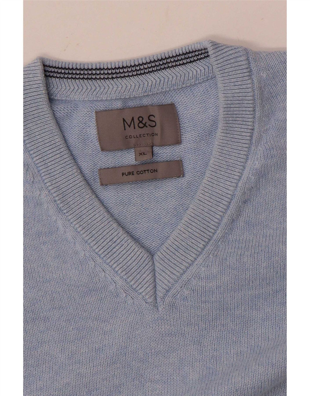 Marks & Spencer Herren-Pullover mit V-Ausschnitt, XL, blaue Baumwolle