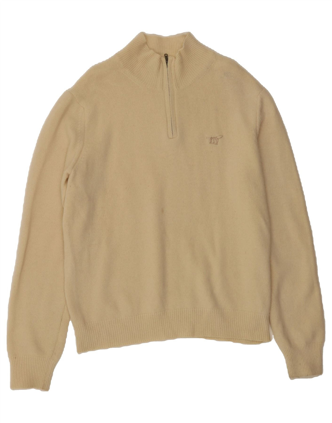 HENRY COTTONS Mens Zip Neck Jumper Sweater XL Off White Wool Vintage Henry Cottons and Second-Hand Henry Cottons from Messina Hembry 