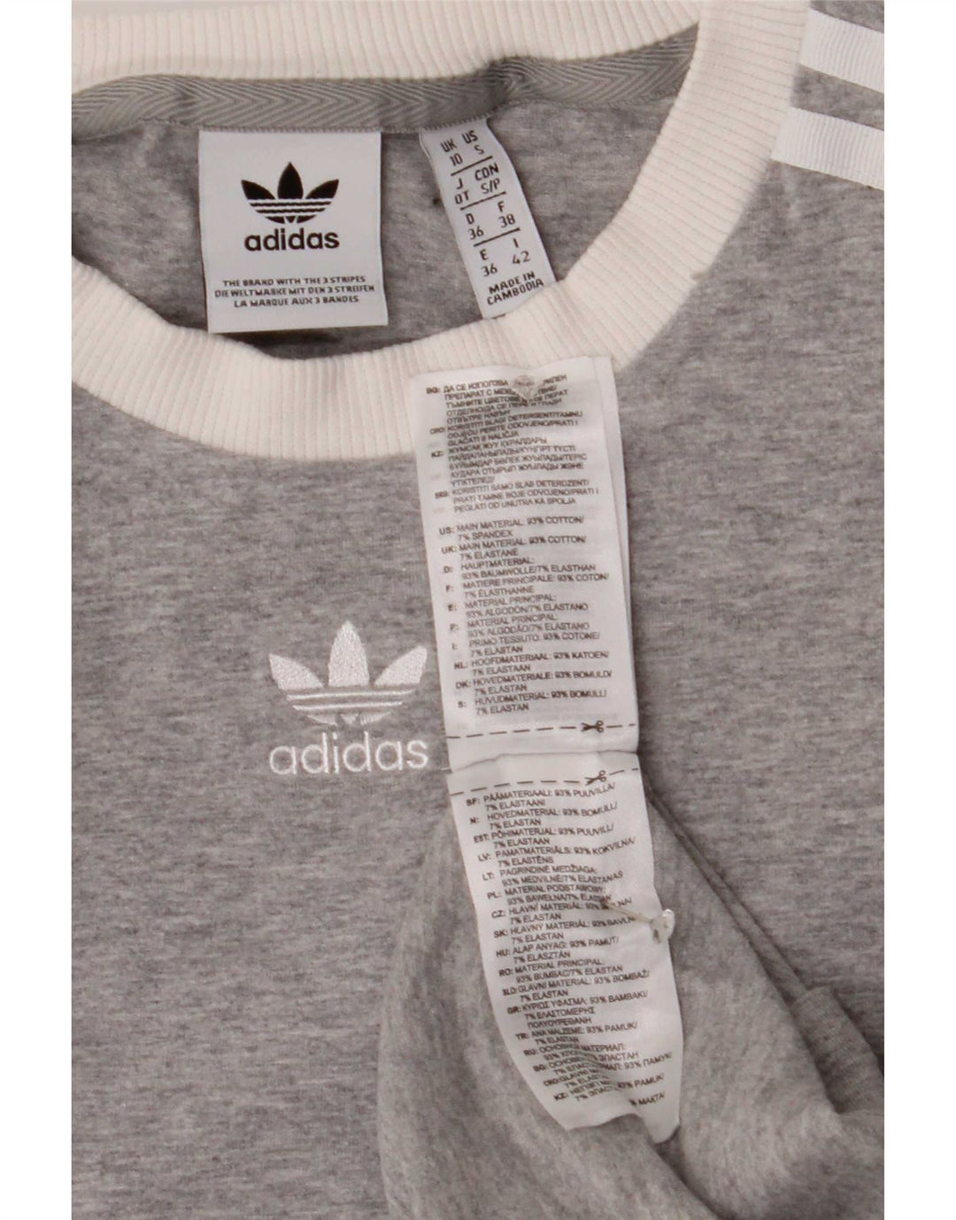 Adidas Damen Top Langarm UK 10 Small Graue Baumwolle