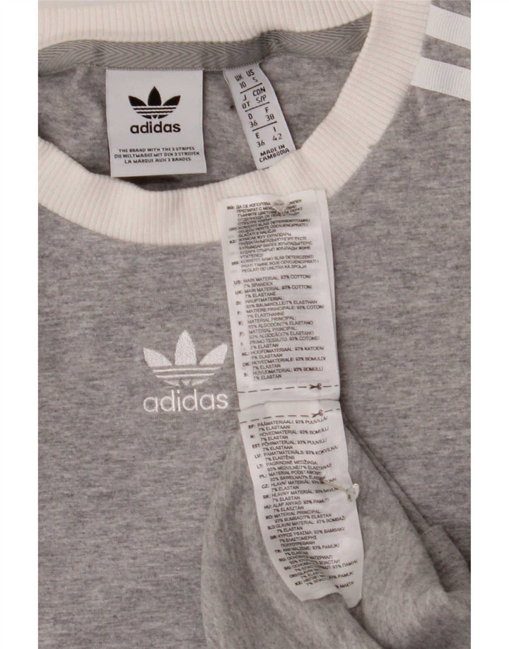 Adidas Damen Top Langarm UK 10 Small Graue Baumwolle
