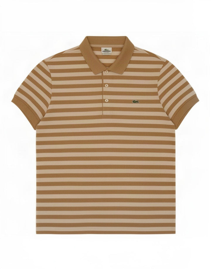 Lacoste Herren-Poloshirt, Größe 4, mittelbraun, gestreift, Baumwolle