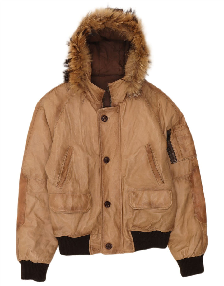 Bata Herren-Lederjacke mit Kapuze, IT 50, großes beiges Leder