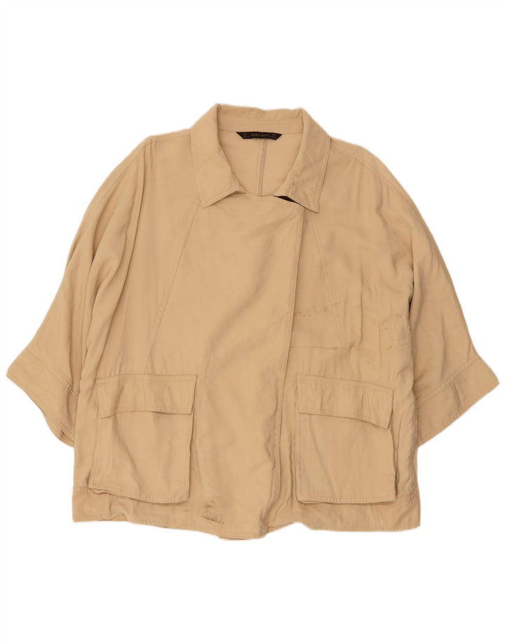 ZARA Womens Oversized 3/4 Sleeve Utility Jacket UK 16 Large Beige Viscose