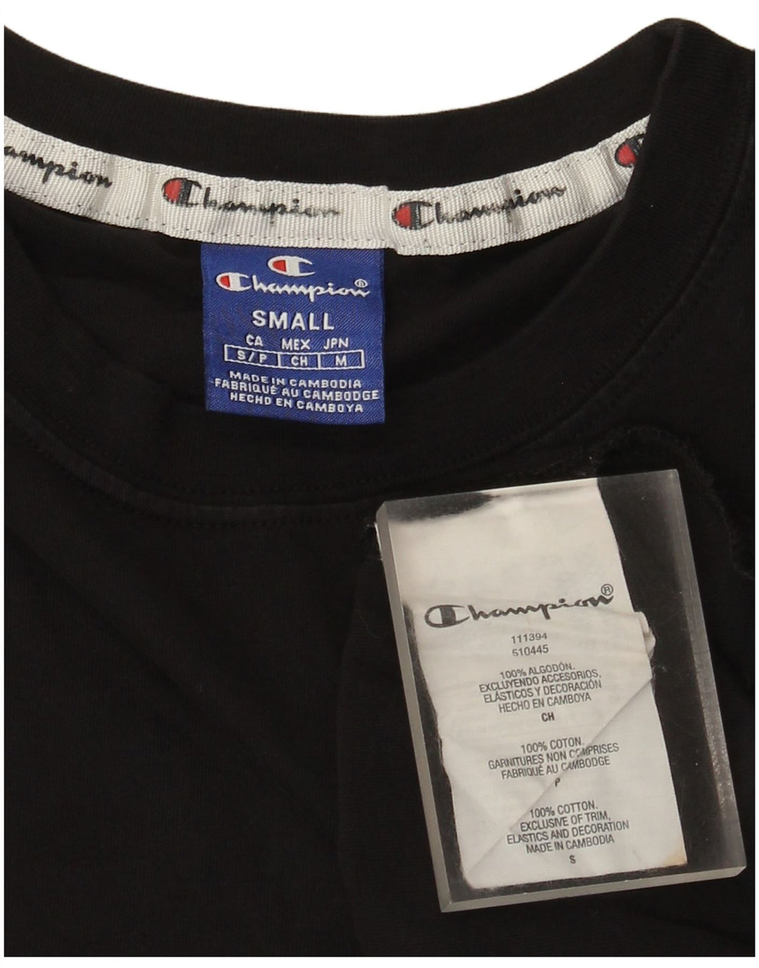 Champion Damen Übergroßes T-Shirt Top UK 10 Small Schwarz Baumwolle