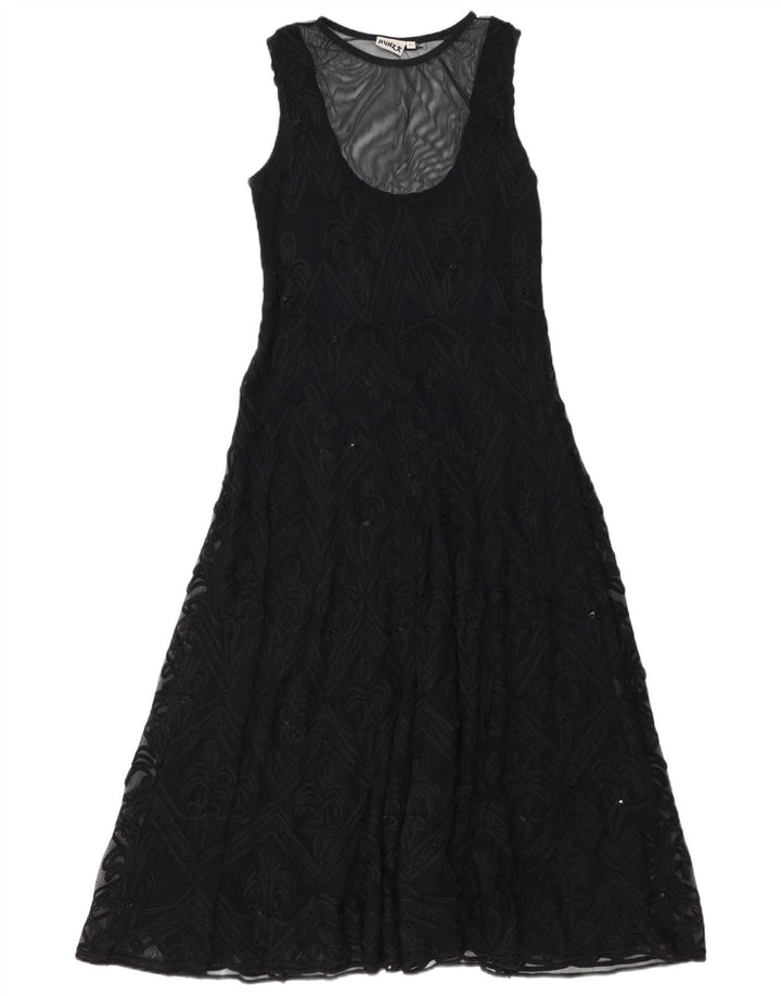 HUNZA Damen ärmelloses Maxikleid UK 18 XL Schwarz Paisley Viskose