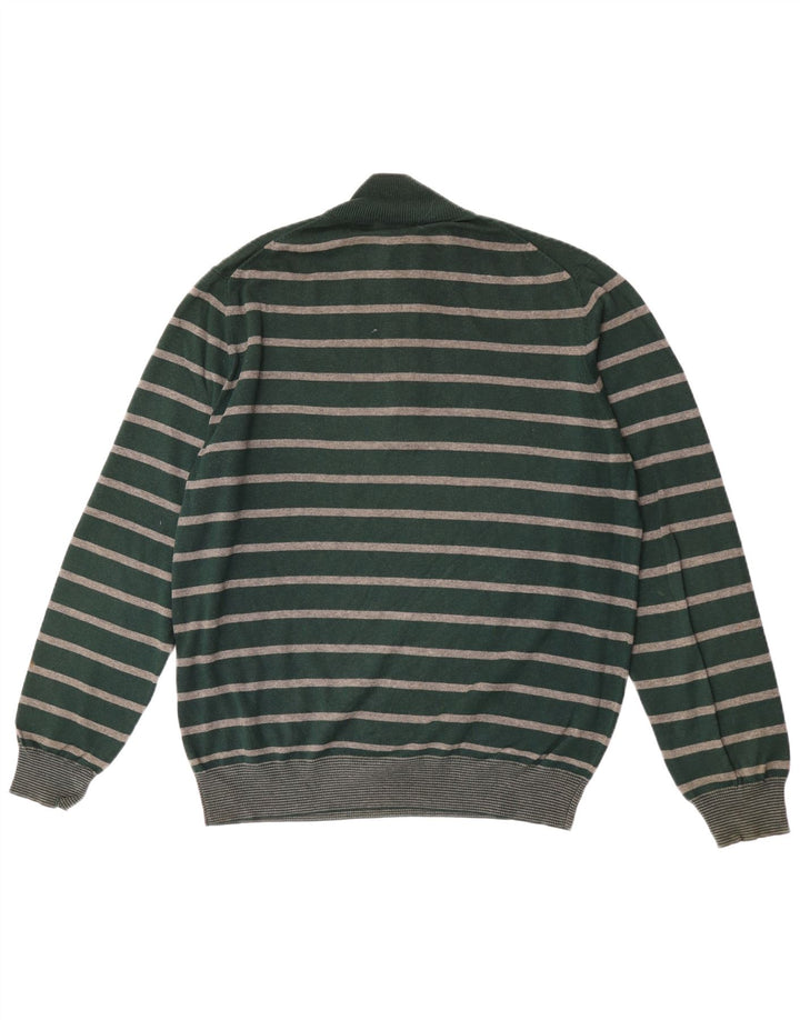 Massimo Dutti Herren-Pullover mit Reißverschluss am Hals, groß, grün gestreift, Baumwolle