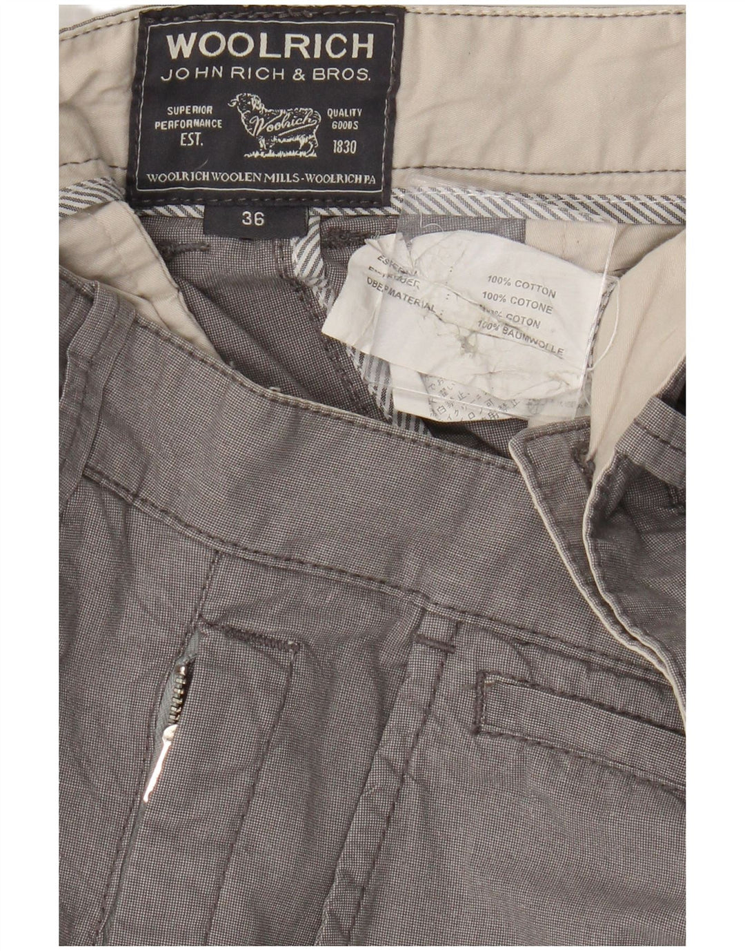 Woolrich Herren-Chinoshorts W36, große graue Baumwolle