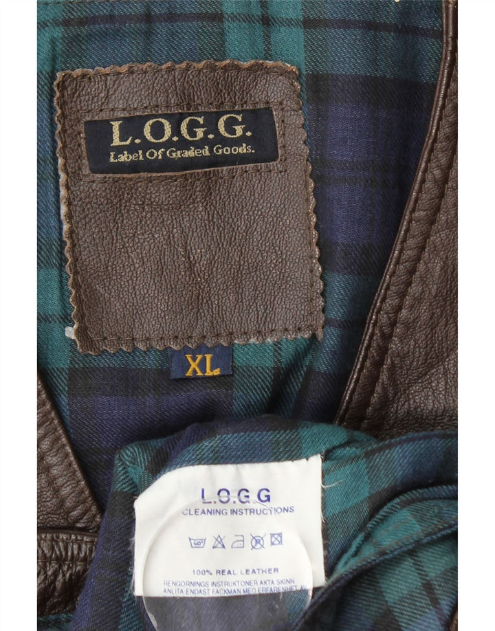L.O.G.G Herren-Lederweste XL, braun kariertes Leder