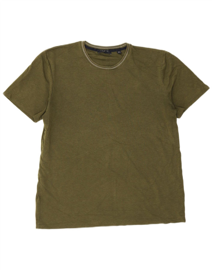 Ted Baker Herren T-Shirt Top Größe 4 Large Khaki Baumwolle