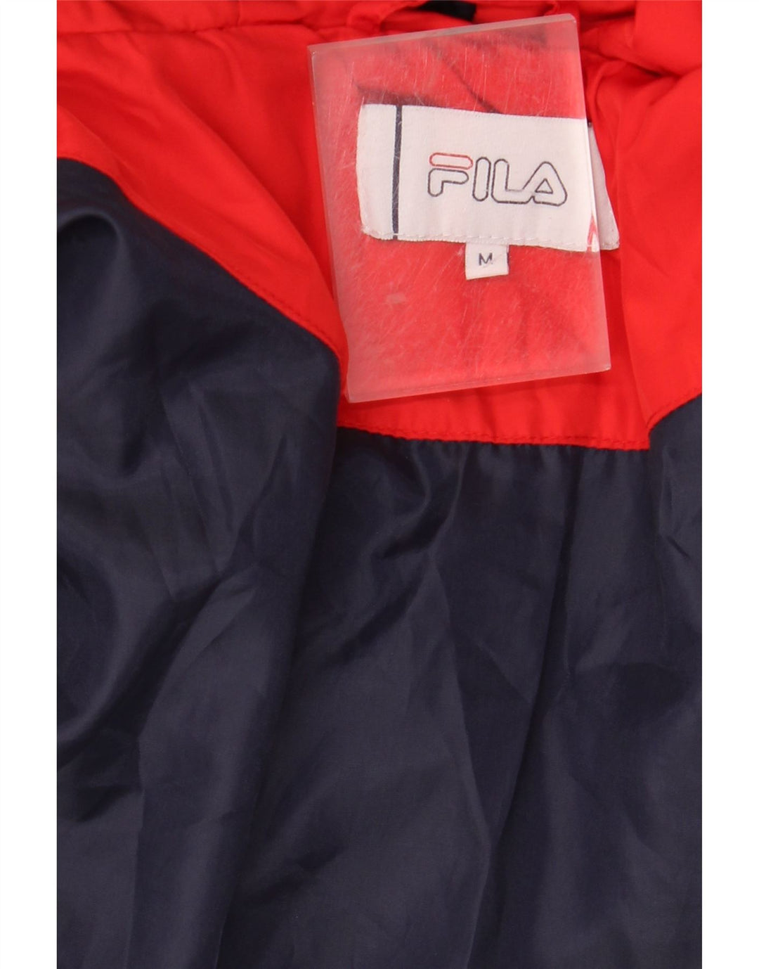FILA Wattierte Herrenjacke mit grafischer Kapuze, UK 38, Mittelrot, Farbblock