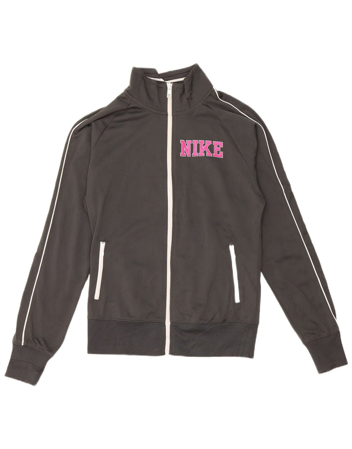 NIKE Damen-Trainingsanzugoberteil mit Grafik, UK 14, mittelgraues Polyester