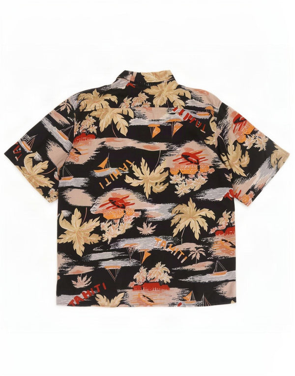 Vintage Damen Hawaii-Kurzarmshirt EU 40/42 Mittelschwarz geblümt