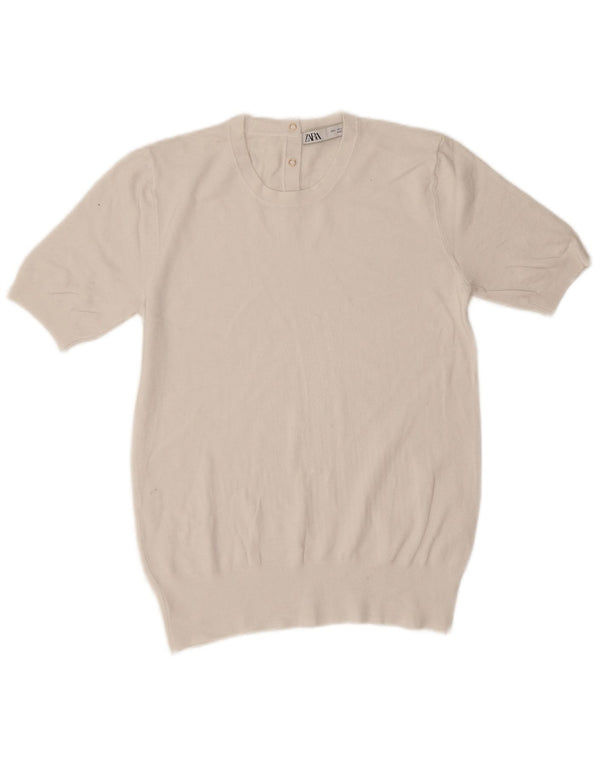 Zara Damen Bluse Top UK 14 Large Weiße Viskose
