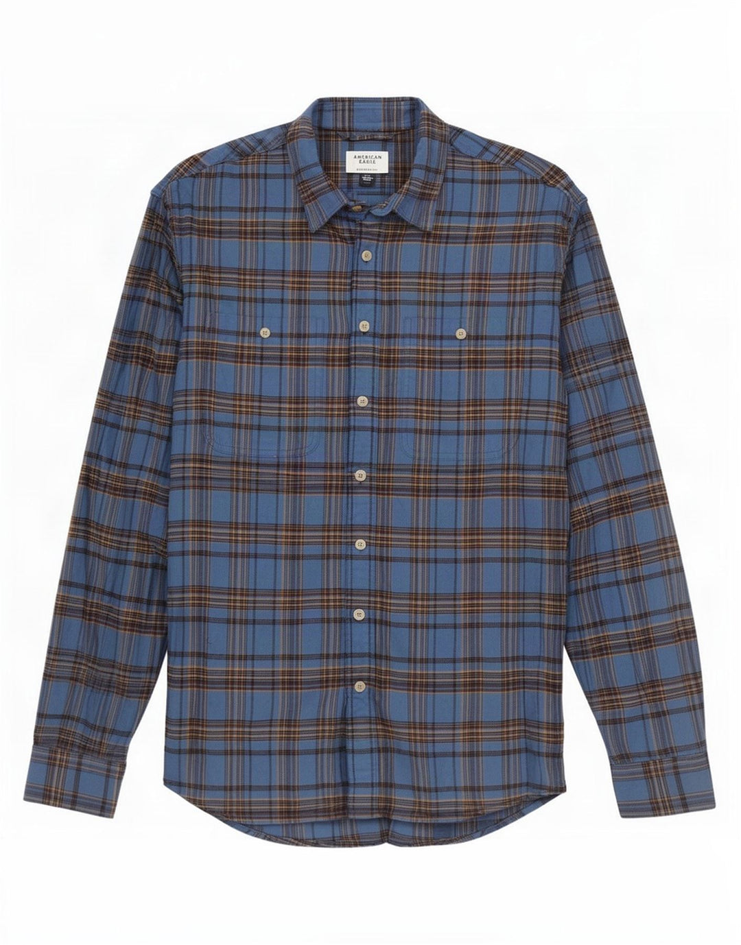 American Eagle Herren-Flanellhemd mit entspannter Passform, groß, blau, kariert, Baumwolle