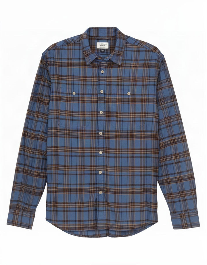 American Eagle Herren-Flanellhemd mit entspannter Passform, groß, blau, kariert, Baumwolle