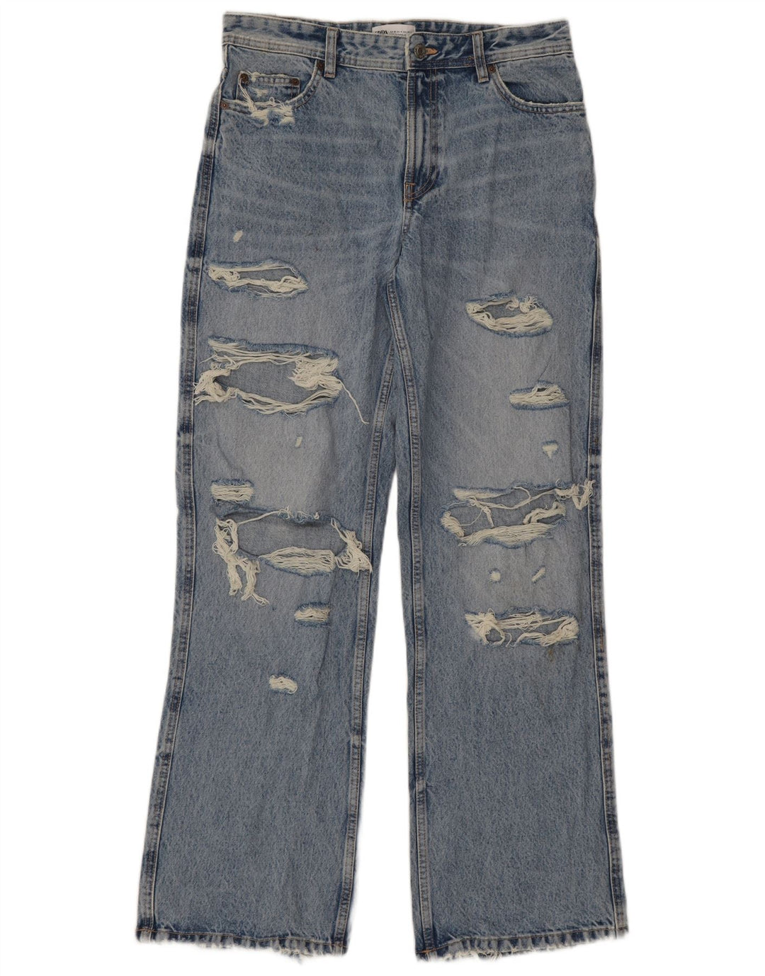 Zara Damen Distressed Bootcut Jeans EU 36 XS W26 L32 Blau