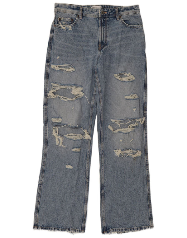 Zara Damen Distressed Bootcut Jeans EU 36 XS W26 L32 Blau