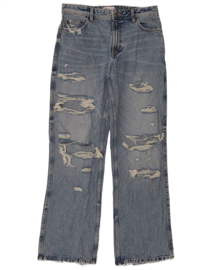 Zara Damen Distressed Bootcut Jeans EU 36 XS W26 L32 Blau