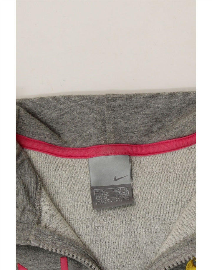 NIKE Womens Crop Graphic Zip Hoodie Sweater UK 12 Medium Grey Vintage Nike and Second-Hand Nike from Messina Hembry 