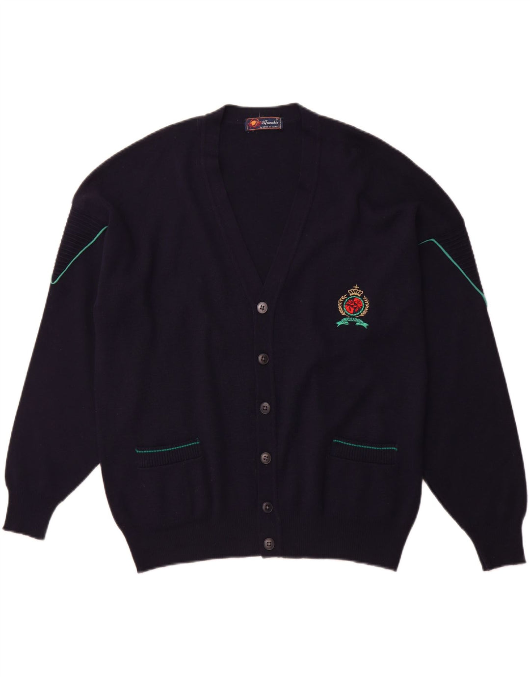 IL GRANCHIO Herren-Strickjacke, große marineblaue Wolle