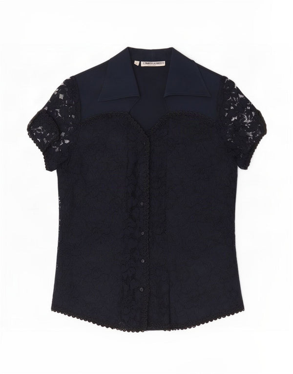 Enara Camicece Damen-Hemdbluse aus Spitze, kurzärmelig, US 1 XS, Marineblau