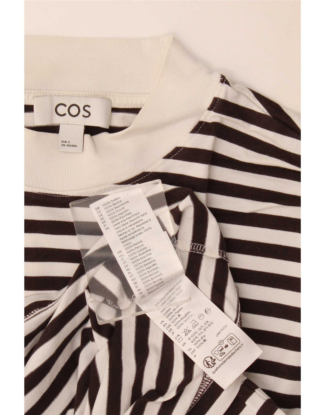 Cos Damen-Oversize-Oberteil, langärmelig, Gr. 10, Größe S, schwarz, gestreift, Baumwolle