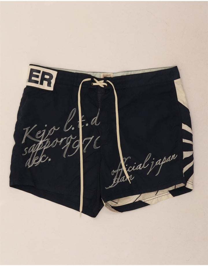 Kejo Herren-Badeshorts mit Grafik, mittelgroß, Marineblau, Colourblock-Nylon