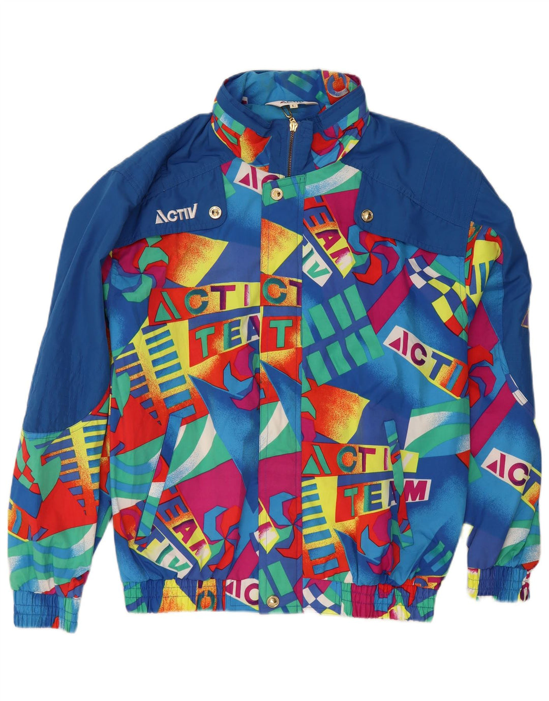 Active Herren-Bomberjacke mit grafischer Kapuze, Größe 40, groß, Blau, Farbblock