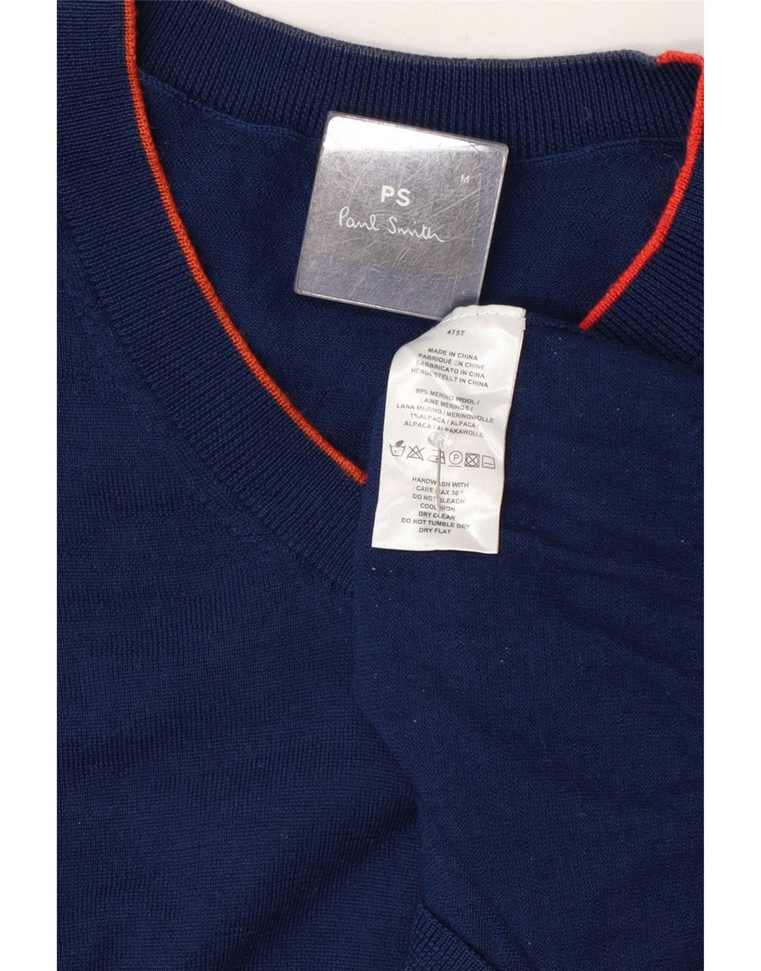 Paul Smith Herren-Pullover mit V-Ausschnitt, mittlere marineblaue Wolle