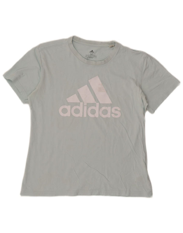 Adidas Damen Graphic T-Shirt Top UK 12/14 Mittelblaue Baumwolle