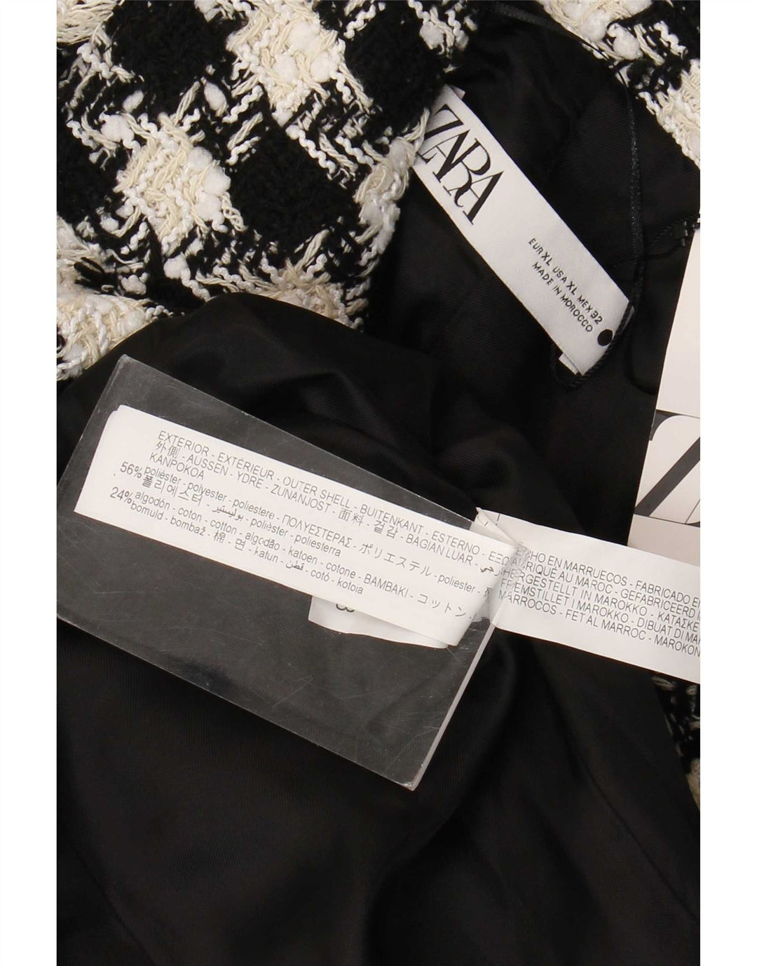 Zweireihiger Damenmantel von Zara UK 18 XL Schwarzer Hahnentritt-Polyester