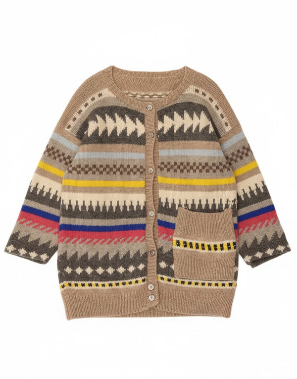 Vintage Damen Cardigan Pullover UK 14 Groß Grau Geometrisch