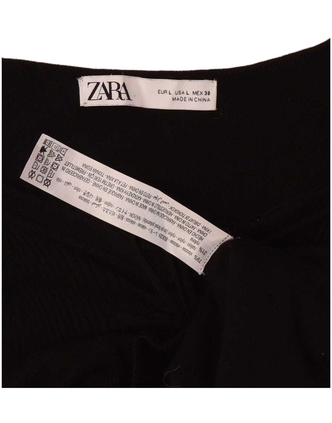 Zara Damen Crop Top Langarm UK 14 Große schwarze Viskose