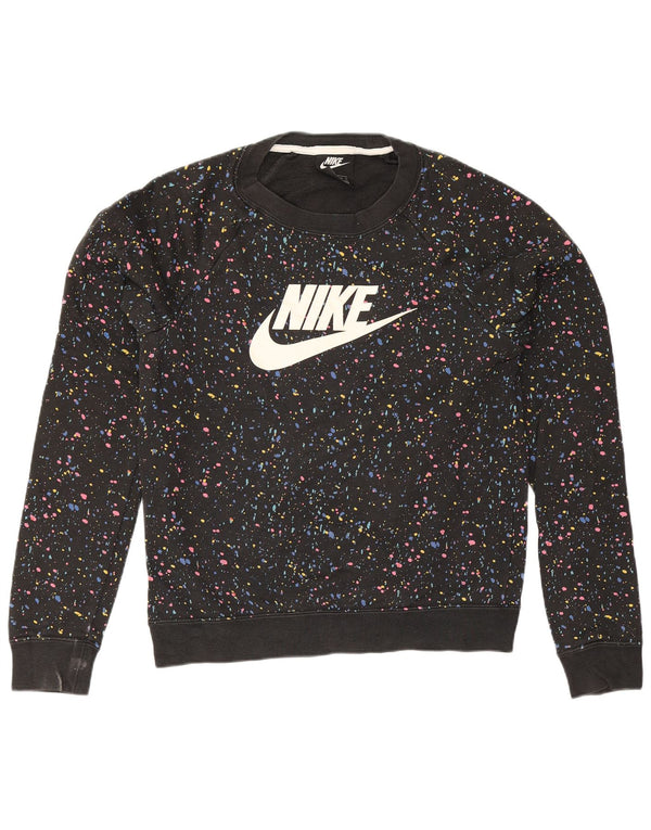 Nike Womens Graphic Oversized Sweatshirt Pullover UK 6 XS Schwarz gepunktet