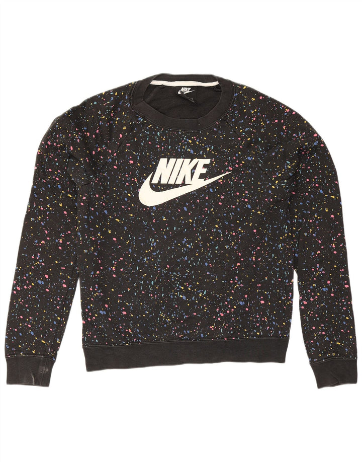 Nike Womens Graphic Oversized Sweatshirt Pullover UK 6 XS Schwarz gepunktet