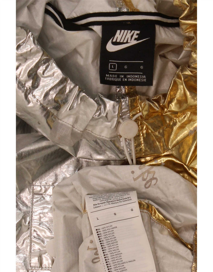 Nike Womens Graphic Übergroße Anorakjacke UK 16 Large Silber Farbblock