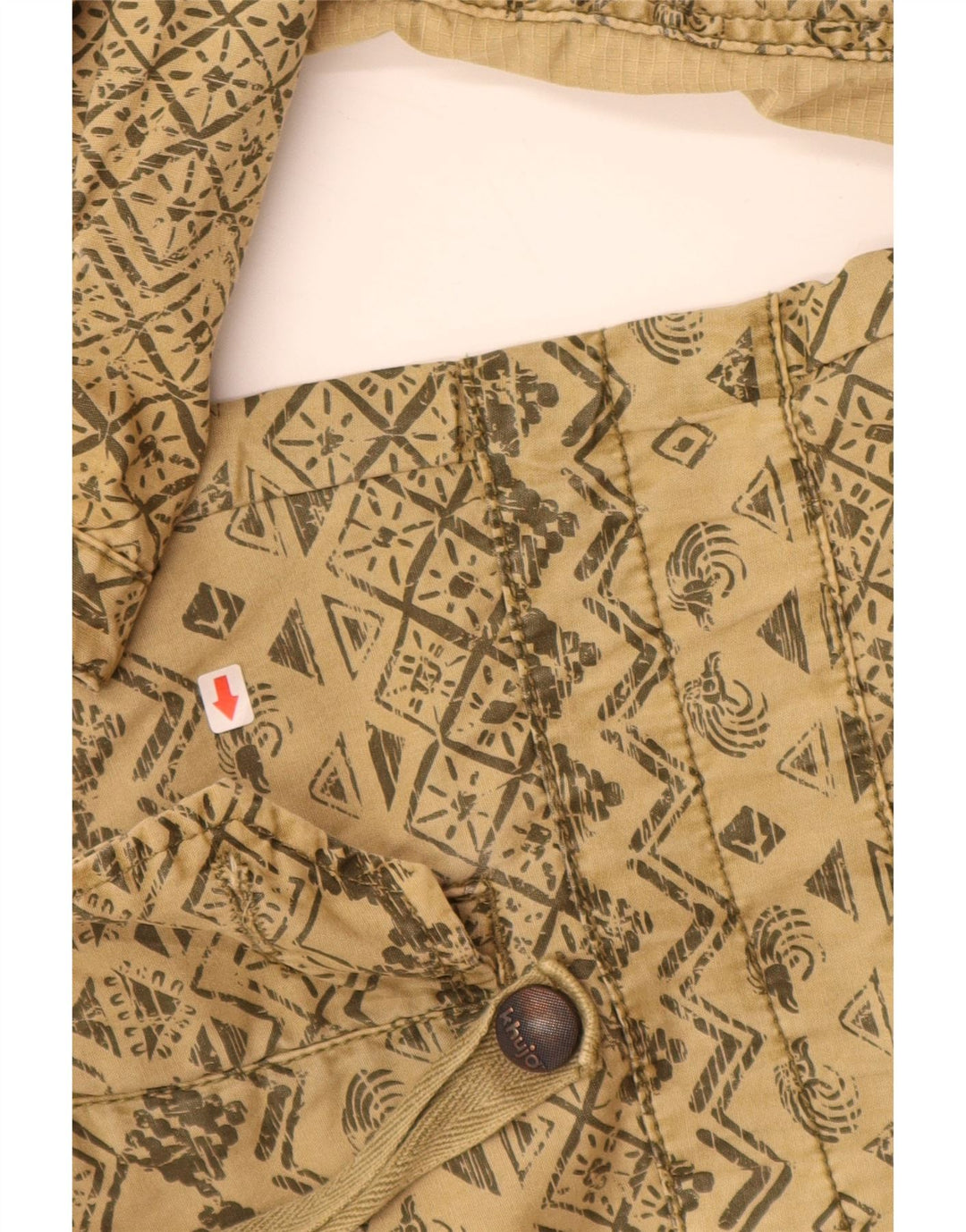 KHUJO Damen-Parka mit Kapuze, UK 16, Größe L, beige, geometrische Baumwolle