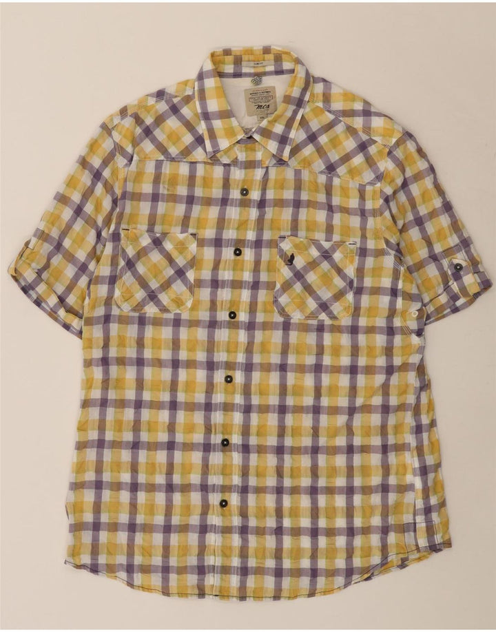 Marlboro Classics Herren-Kurzarmhemd 2XL aus gelber Gingham-Baumwolle