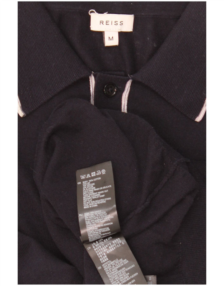 REISS Herren-Polo-Pullover aus mittelblauer, marineblauer Baumwolle