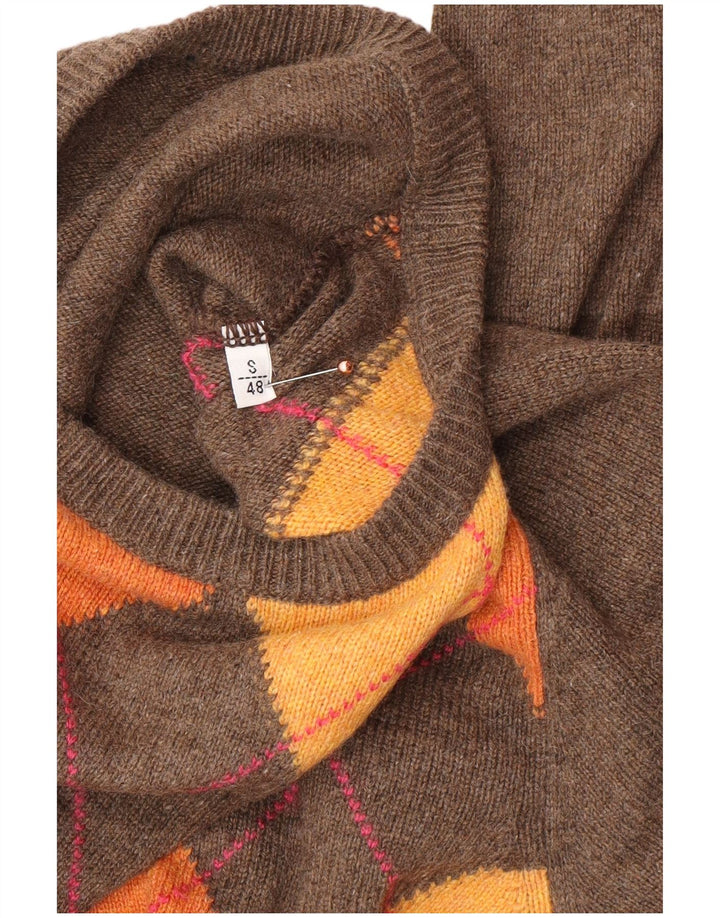 VINTAGE Herren-Pullover mit Rundhalsausschnitt, Größe 48, klein, braun, Argyle/Diamant