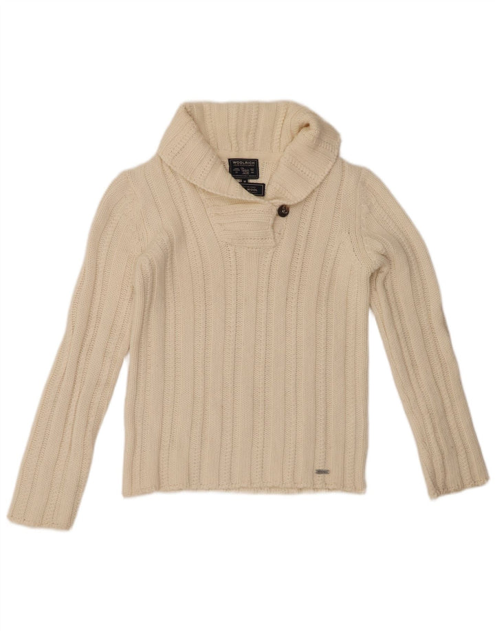 WOOLRICH Damen-Pullover mit Schalkragen, Gr. 12, Mittelweiß