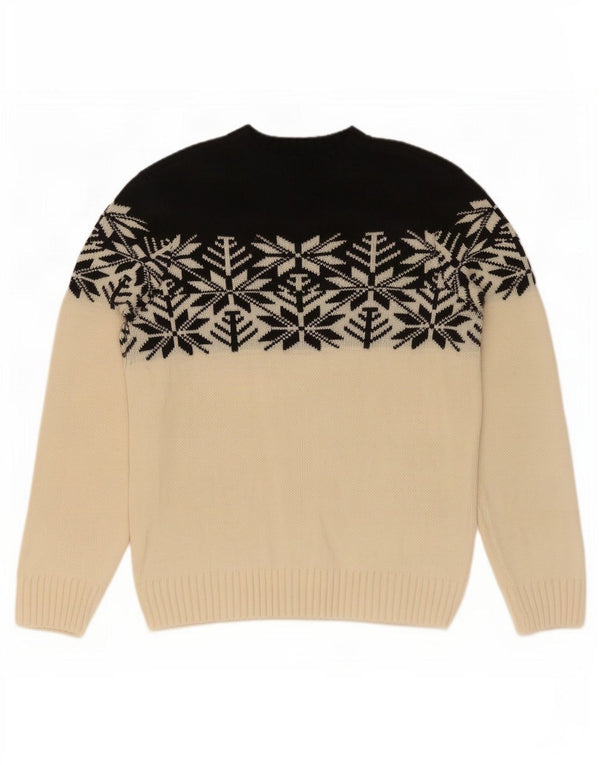 Vintage Herren Pullover mit Rundhalsausschnitt, Mittelweiß, Fair-Isle-Acryl
